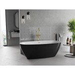 MEXEN/S - Luvo Slim volně stojící vana 170 x 75, bílá/černá, sifon a přepad zlatá 52801707575-50