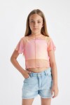 DEFACTO Girl's Crop Crew Neck Gradient Printed Tulle Short Sleeve T-Shirt Undershirt 2-Piece Set