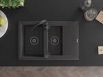 MEXEN/S - Gaspar granitový dřez 1.5 s odkapávačem včetně baterie Telma, černá kropenatá 6507-76-670200-70-B