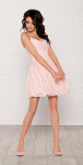 Společenské dámské šaty na ramínka krajkové s kolovou sukní růžové - Růžová / L - Sherri L