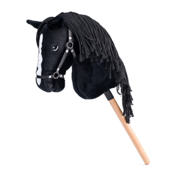Hobby horse Cortez, černý kůň na tyči, provázková hříva