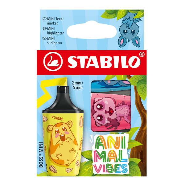 Zvýrazňovač - STABILO BOSS MINI Animal Vibes - 3 ks sada - neonové barvy