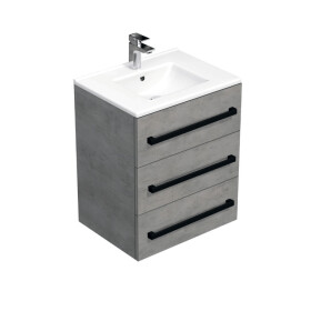 Koupelnová skříňka s černou úchytkou a umyvadlem SAT Cube Way 60x76,5x46 cm beton mat CUBE46C603BEMOD CUBE46C603BEMOD