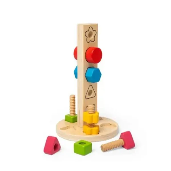Bigjigs Toys Dřevěná věž s maticemi a šrouby