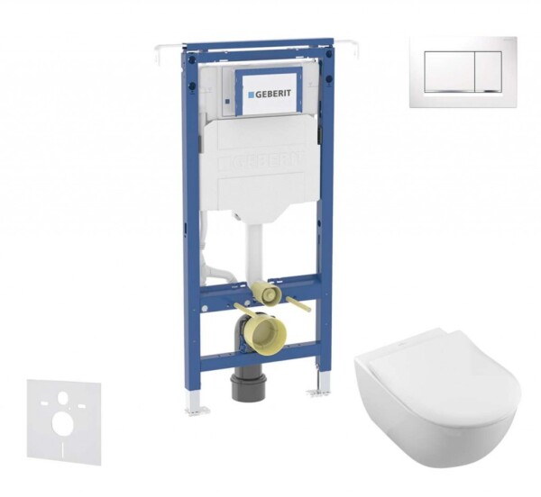 GEBERIT - Duofix Set předstěnové instalace, klozetu a sedátka Villeroy Boch, tlačítka Sigma30, DirectFlush, SoftClose, CeramicPlus, bílá/lesklý chrom SANI11CK3116