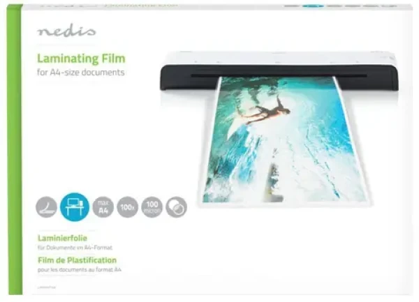Nedis Laminovací Fólie A4 100 ks / Tloušťka: 100 µm / Plast / transparentní (LAMIA4AT100)