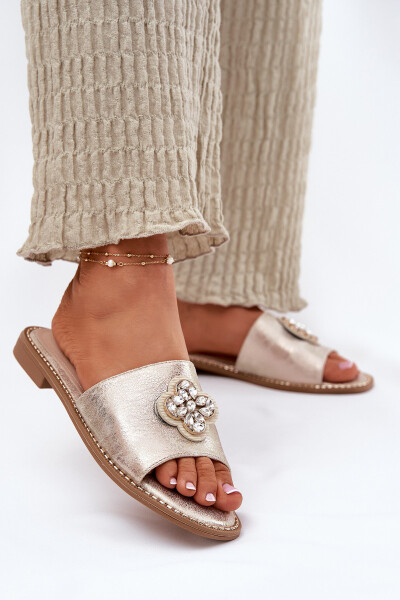 Dámské Pantofle Na Plochém Podpatku S Ozdobným Detalem S.Barski KV51-087 Zlaté 40