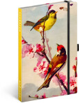 NOTIQUE Notes Ptáčci - sakura Kateřiny Winterové, linkovaný, 13 x 21 cm
