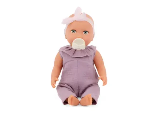 LULLABABY Panenka 35 cm v overalu s čelenkou Lila