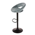 Židle barová, modrá sametová látka, černá podnož