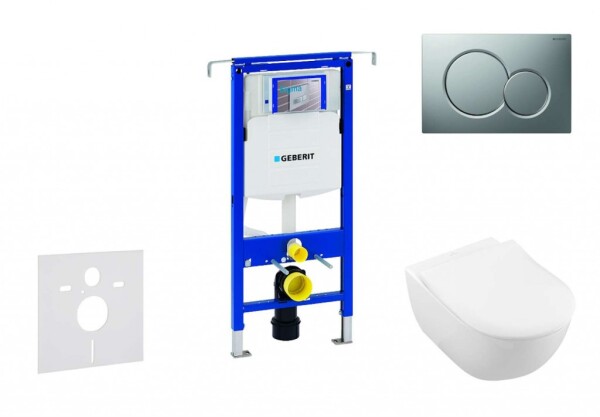 GEBERIT - Duofix Modul pro závěsné WC s tlačítkem Sigma01, matný chrom + Villeroy Boch - WC a sedátko, DirectFlush, SoftClose, CeramicPlus 111.355.00.5 NI3