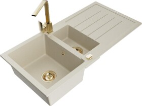 MEXEN - Andres granitový dřez s odkapávačem včetně baterie Rita, béžová 6515-69-670300-50