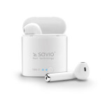 SAVIO TWS-01 Bluetooth sluchátka do uší bílá / nabíjecí pouzdro / mikrofon / funkční tlačítka (TWS-01)