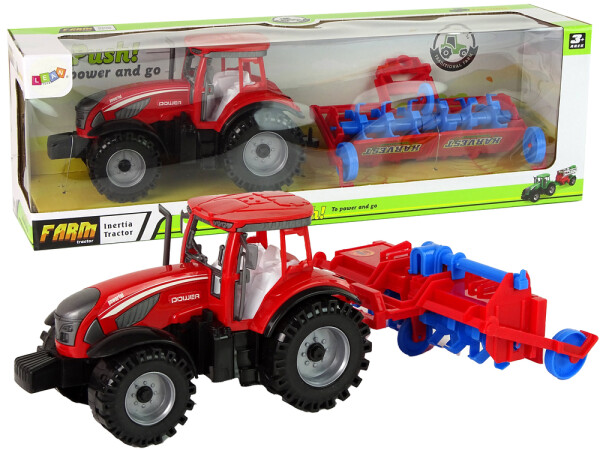 Mamido Traktor s třecím pohonem a pluhem červený