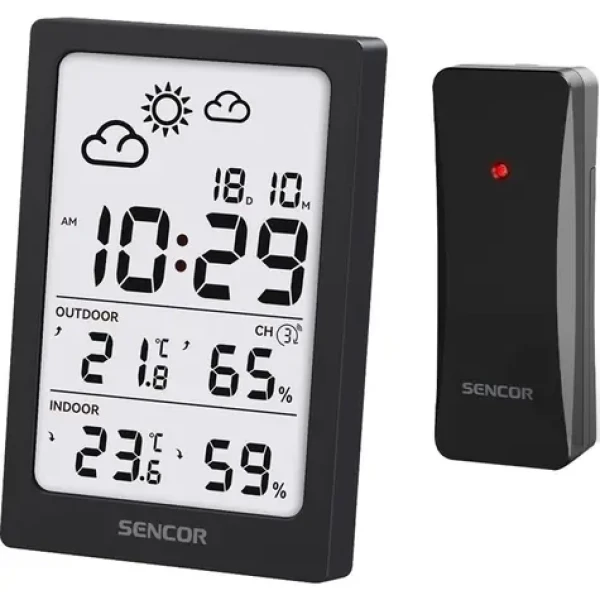 SENCOR SWS 2300 B meteostanice černá / LCD / bezdrátové čidlo (8590669379309)