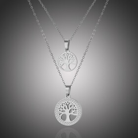 Dvojitý ocelový náhrdelník se zirkony Barbara - strom života, Stříbrná 50 cm + 5 cm (prodloužení)