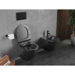MEXEN/S - Lena Závěsná WC mísa Rimless Tornado včetně sedátka s slow slim, duroplast, černá mat 30220185T