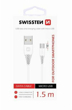 Swissten 71504302 USB 2.0, zástrčka A, zástrčka micro B, konektor 9mm, 1,5m, bílý