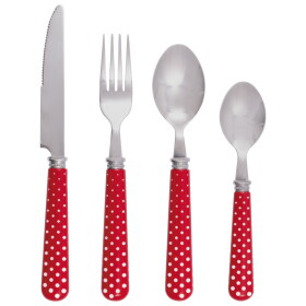 GREEN GATE Sada příborů Dotty Red – set 4 ks, červená barva, kov, plast