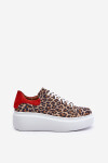 Kožené sneakerky na platformě s leopardím vzorem Zazoo 3346 hnědo-červené 40