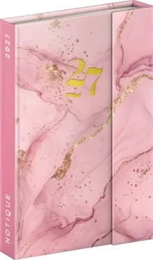 NOTIQUE Týdenní magnetický diář Růžový mramor 2027 / Diář / 11 × 16 cm / CZ+SK kalendárium