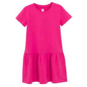 Jednobarevné šaty s krátkým rukávem -tmavě růžové - 98 FUCHSIA