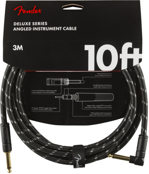 Fender Deluxe Series 10 Instrument Cable Angled Black Tweed