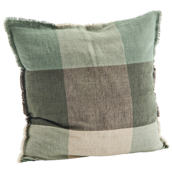 MADAM STOLTZ Lněný povlak na polštář Green/Light Taupe/Grey 60 x 60 cm, zelená barva, textil