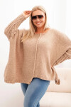 Dámský svetr Plus Size z akrylu volného střihu s 3/4 rukávem camelový UNI