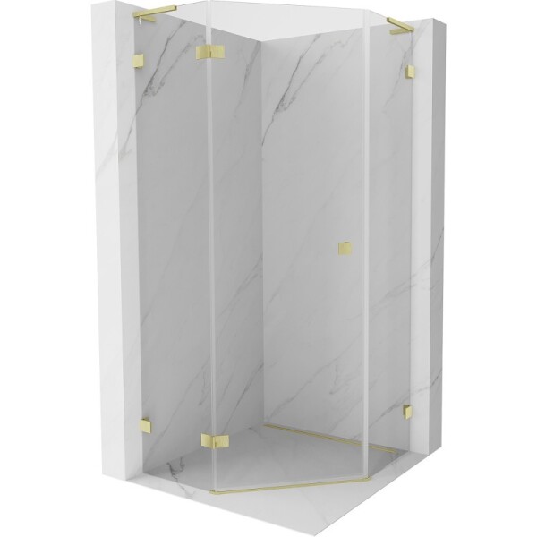 MEXEN/S - Lunar L sprchový kout pětiboký křídlový levá 90 x 90, transparent, zlato kartáčovaná 831L-090L-090P-55-00-L