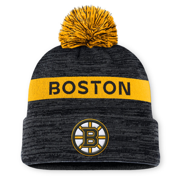 Fanatics Pánská Zimní Čepice Boston Bruins Authentic Pro Rink Beanie Cuff With POM