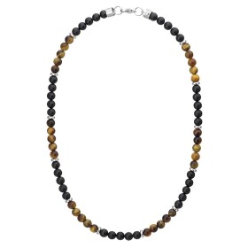 Pánský korálkový náhrdelník Joel - 6 mm Tygří oko a černý Onyx, Černá 45 cm
