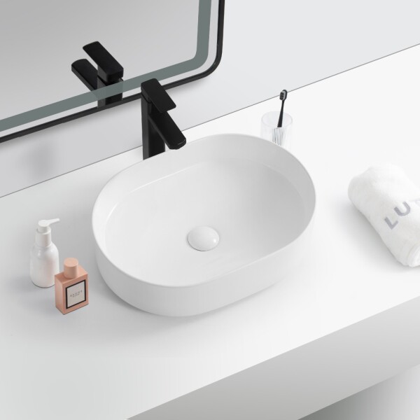 Erga Lakelyn, umyvadlo na desku 600x370x135 mm, bílá lesklá, ERG-V03-9720B-WH