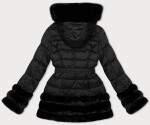Černá prošívaná dámská bunda pro přechodné období s kožešinou J Style (11Z8087) odstíny černé L (40)
