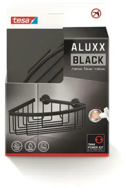 Tesa ALUXX rohový sprchový košík černý / Sprchový košík / hliník / bez vrtání / 207 × 92 × 202 mm (40505-00000-00)
