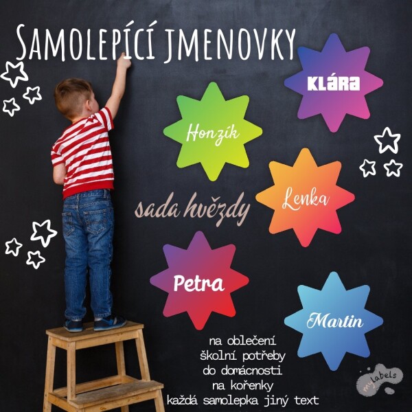 HVĚZDIČKY sada samolepek 28mm (17ks, MA), samolepky na oblečení, jmenovky pro děti