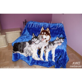Moderní luxusní deka z akrylu modré barvy s motivem vlků Šířka: 160 cm | Délka: 210 cm