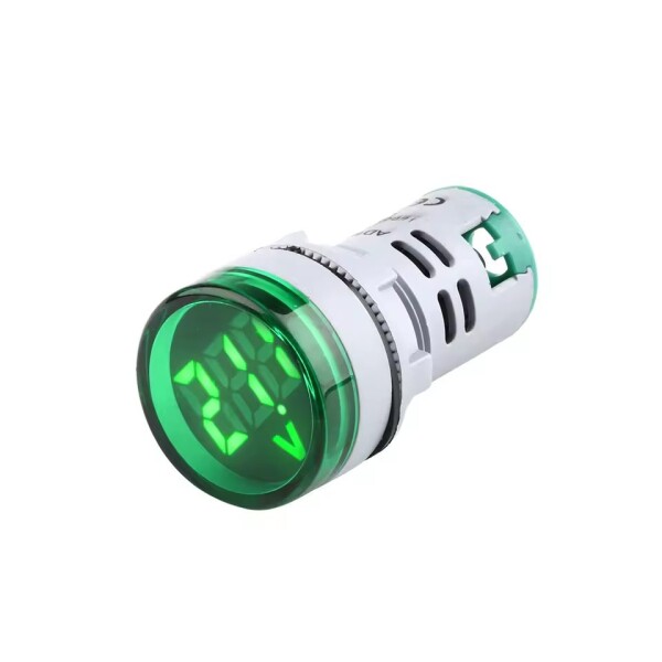 Panelový voltmetr pro DC napětí 5-100V, kulatý 22mm - Zelený