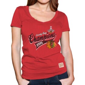 Original Retro Brand Dámské tričko Chicago Blackhawks 2015 Stanley Cup Champions Slim Fit Deep V-Neck Velikost: S
