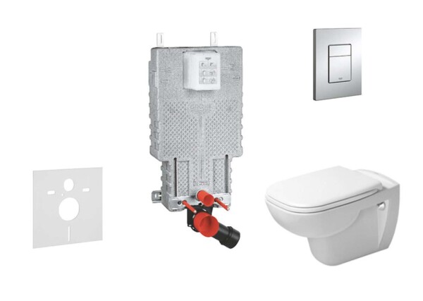 GROHE - Uniset Set předstěnové instalace, klozetu a sedátka D-Code, Rimless, SoftClose, tlačítka Skate Cosmo, chrom 38643SET-KK
