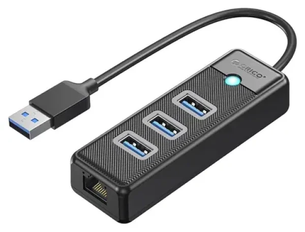 Orico PW3UR25-U3 černá / USB hub / 4 porty / 3x USB-A 3.0 / 1x RJ45 2.5G LAN / kabel 0,15 m