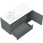 MEXEN/S - Rivel koupelnová skříňka 100 cm s umyvadlem Vela levá, 2S, 1D, reliéf, grafit/bílá mat 91A23-10047-3-BBFFF66-W23L01