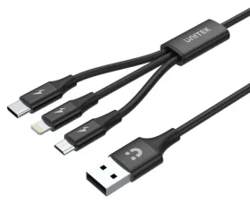 Unitek C14049BK černá / Kabel / USB-C - Micro-USB/Lightning / 3v1 / 1.2 m (C14049BK)
