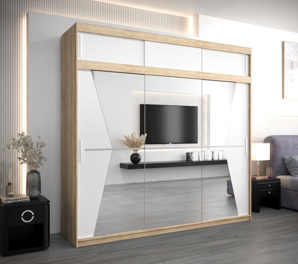Šatní skříň Abi Ma s nástavcem Barva korpusu: Dub Sonoma, Rozměry: 250 cm, Dveře: Bílá