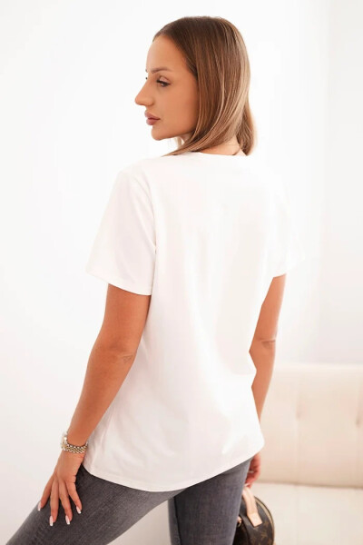 Dámská bavlněná blůza s výstřihem do V a krátkým rukávem ecru UNI