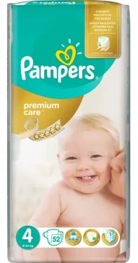 Pampers Premium Care 9-14 kg (52ks) / Pleny / Velikost 4 (9-14 kg) (4015400278818)