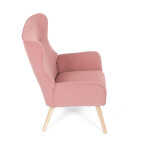 Křeslo, potah růžová manšestrová látka, dřevěné nohy, masiv kaučukovník