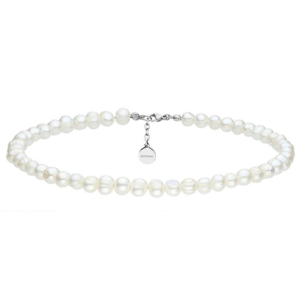 Perlový choker náhrdelník Antonella - chirurgická ocel, řiční perla, Stříbrná 36 cm + 5 cm (prodloužení)
