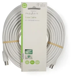 Nedis Koaxiální kabel IEC zástrčka-zásuvka bílá / Koaxiální kabel / 90 dB / 75 Ohm / dvojité stínění / 15 m / PVC (CSGL40000WT150)
