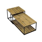 Stůl konferenční, set 2 ks, MDF deska, dekor divoký dub, kovová podnož, černý lak